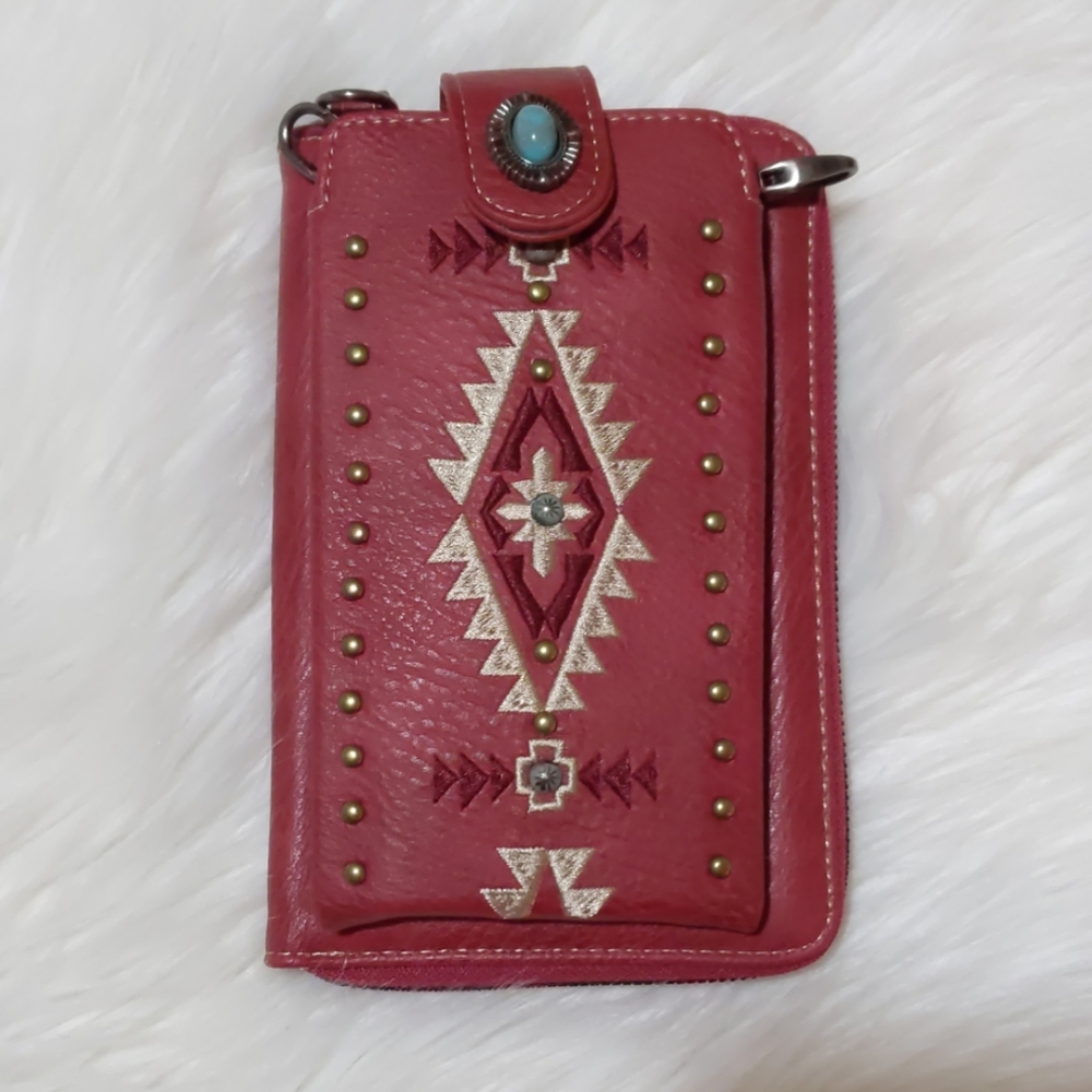 NWT Red Aztec Cell Phone Case Wallet w/Strap